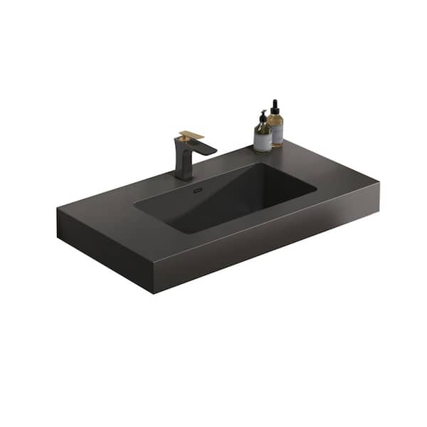 30 in. Rectangular Integrated Bathroom Sink with in Matte Black Solid Surface (without Drain and Faucet)