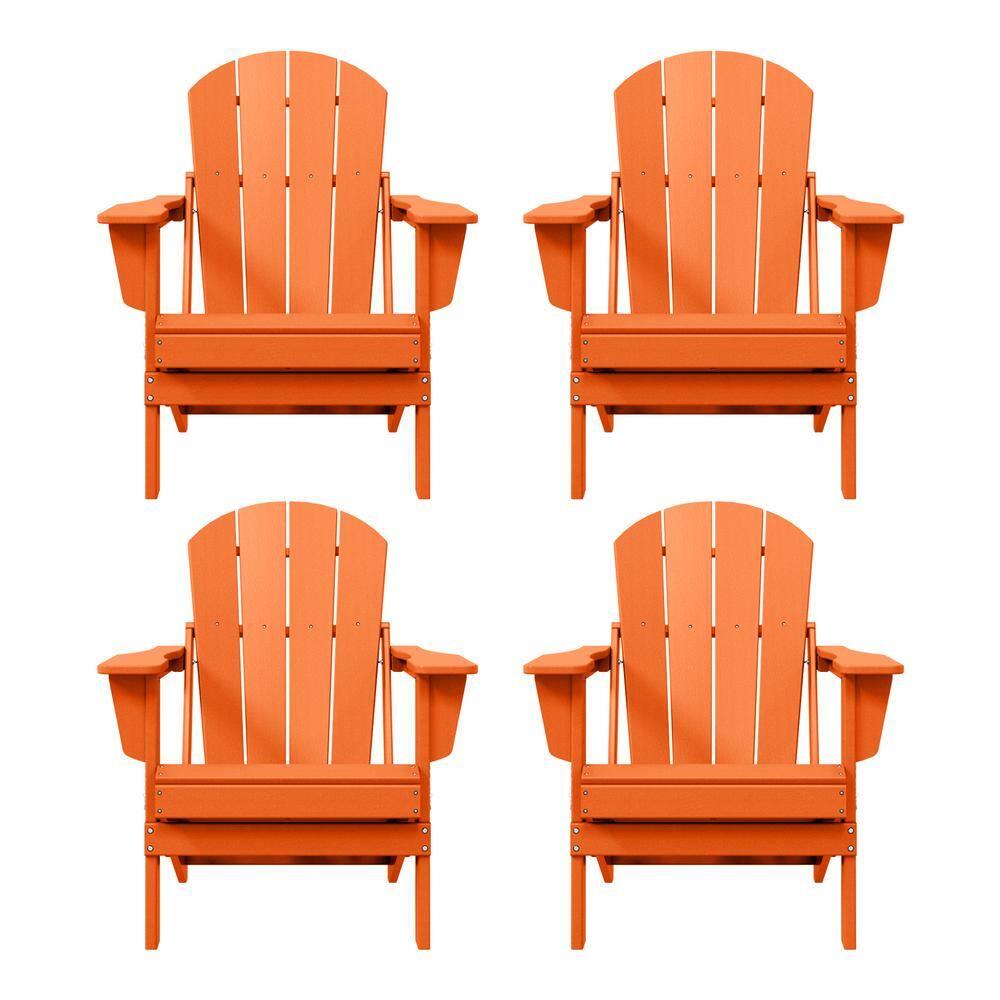 Laguna 4-Pack Fade Resistant Outdoor Patio HDPE Poly Plastic Classic Folding Adirondack Chairs in Orange