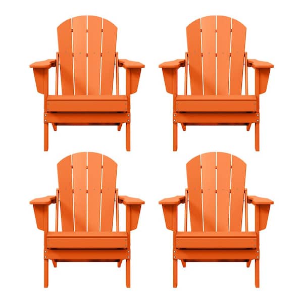 Laguna 4-Pack Fade Resistant Outdoor Patio HDPE Poly Plastic Classic Folding Adirondack Chairs in Orange