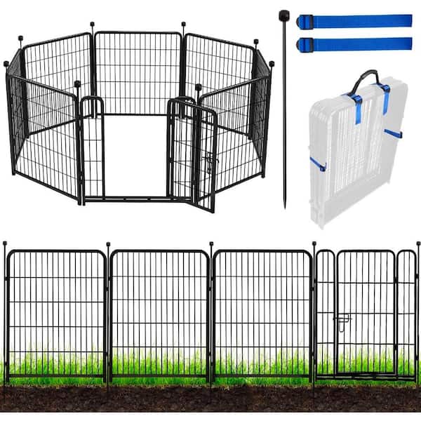 48 in. Metal Garden Fence with Gate 8-Heavy Duty Panels for Temporary Yard Fencing, Dog Fence