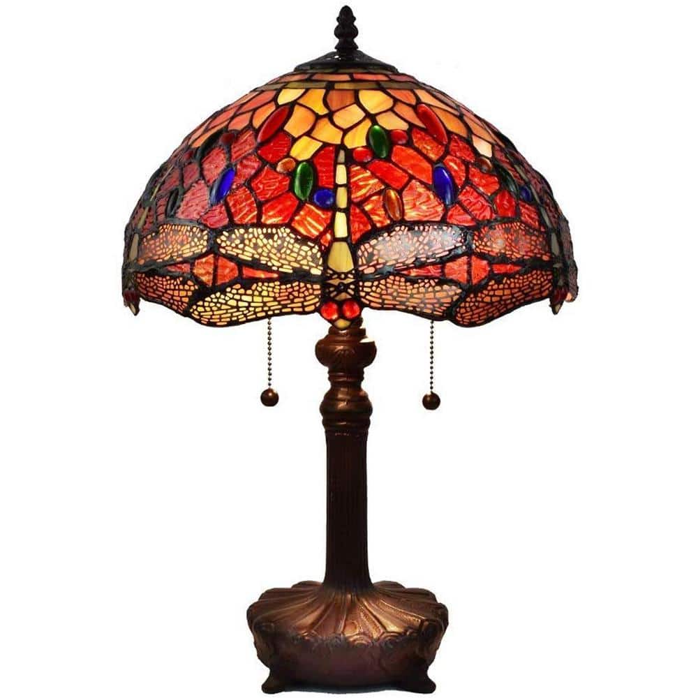 Elegant Bronze Dragonfly 14" Stained Glass Table Lamp