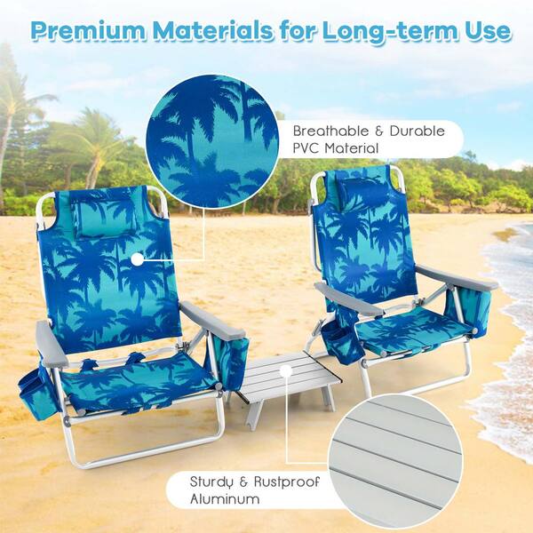 Costway Coconut tree Metal Folding Backpack Beach Chair Table Set