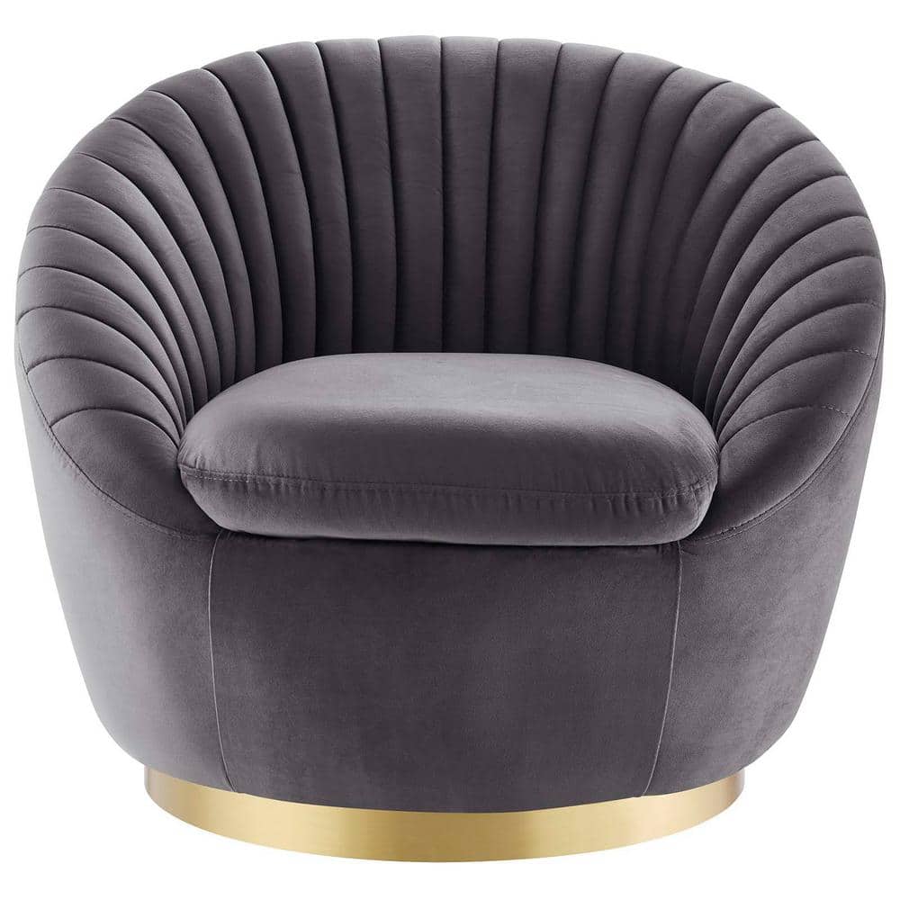 Gold Gray Velvet 32" Luxurious Swivel Accent Chair