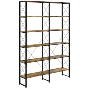 76 in. Tall Rustic Brown Particle Board 5-Tier Bookshelf with Steel Frame, Bookcase with Adjustable Foot Pads