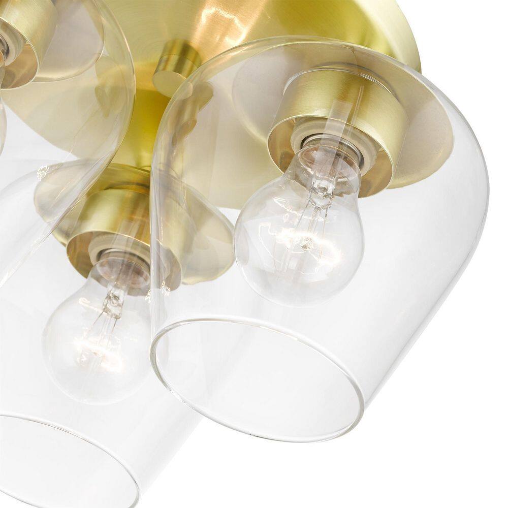Willow Satin Brass 3-Light Flush Mount with Clear Glass