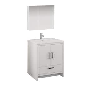 Imperia 30 in. Modern Bathroom Vanity in Glossy White with Vanity Top in White with White Basin and Medicine Cabinet