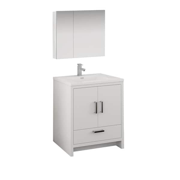Fresca Imperia 30 in. Modern Bathroom Vanity in Glossy White with Vanity Top in White with White Basin and Medicine Cabinet