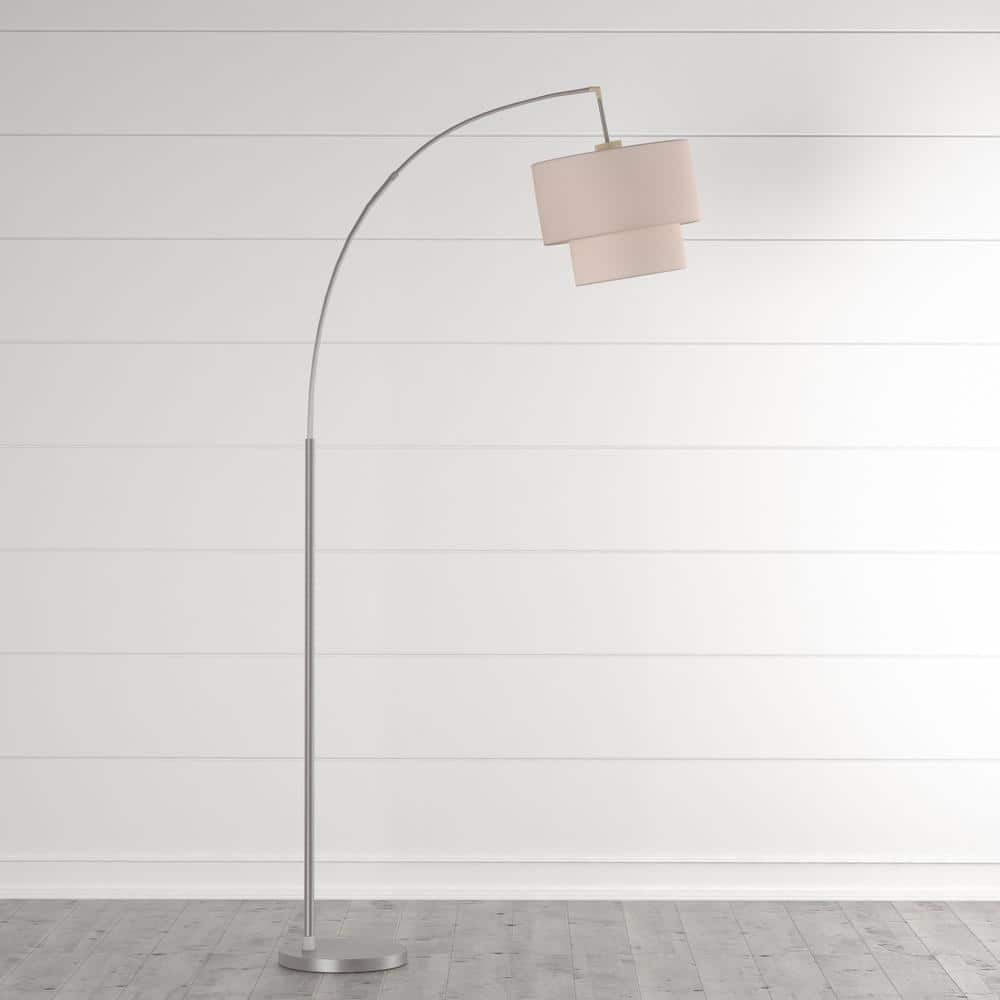 Gala Brushed Steel Adjustable Arc Floor Lamp with Corrugated Shade