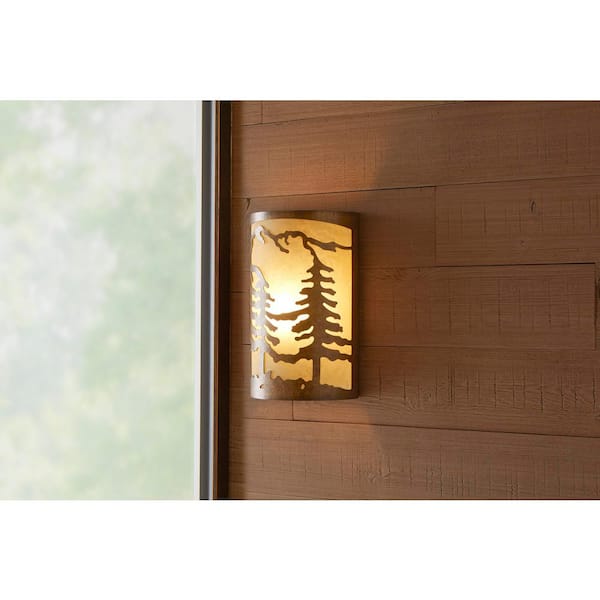 Hampton Bay Rustic Pine1-Light Rustic Bronze Wall Sconce with Sunset Glass