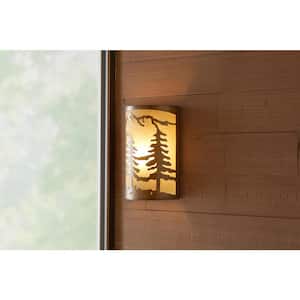 Rustic Pine1-Light Rustic Bronze Wall Sconce with Sunset Glass