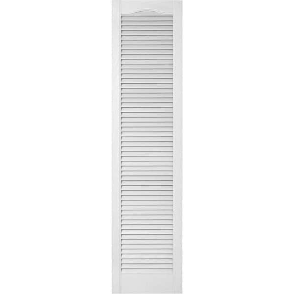 Ekena Millwork 12 in. x 75 in. Lifetime Vinyl Custom Cathedral Top All Louvered Open Louvered Shutters Pair Paintable