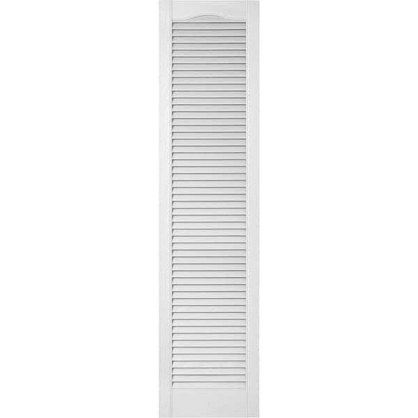 Ekena Millwork 14-1/2 in. x 43 in. Lifetime Vinyl Custom Cathedral Top All Open Louvered Shutters Pair Paintable