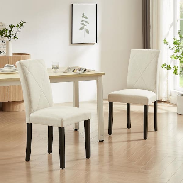 VECELO Dining Chairs Set of Beige Modern Fabric and High Back