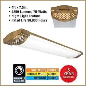 4 ft. Matte Gold Honeycomb End Caps 5250 Lumens Integrated LED Wraparound Light Adjustable CCT Night Light Feature