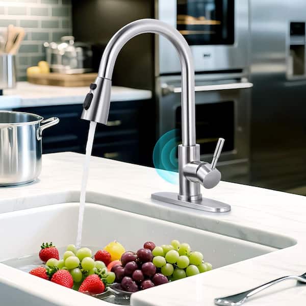 15.3 in. H Touchless Sensor 3-Functions Stainless Steel Single Handle Pull Down Sprayer Kitchen Faucet in Brushed Nickel