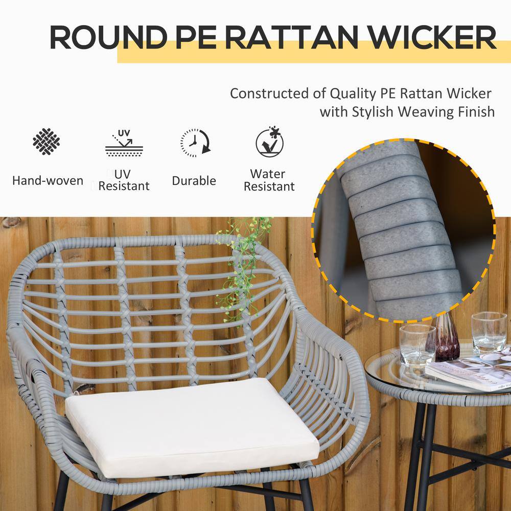 Outsunny 3-Piece Gray and Cream PE Rattan Patio Set