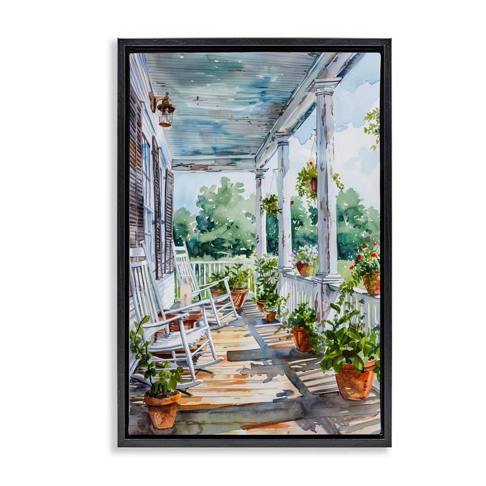 Summer Plant Filled Porch by Franklyn Gregory Black Floater Frame Architecture Graphic Art Print 31 in. x 21 in. price history on PriceWatchPro