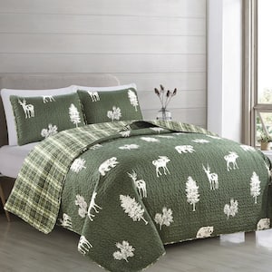 Forest Green Full/Queen Reversible Premium Forest Themed 3-Piece Microfiber Quilt Set