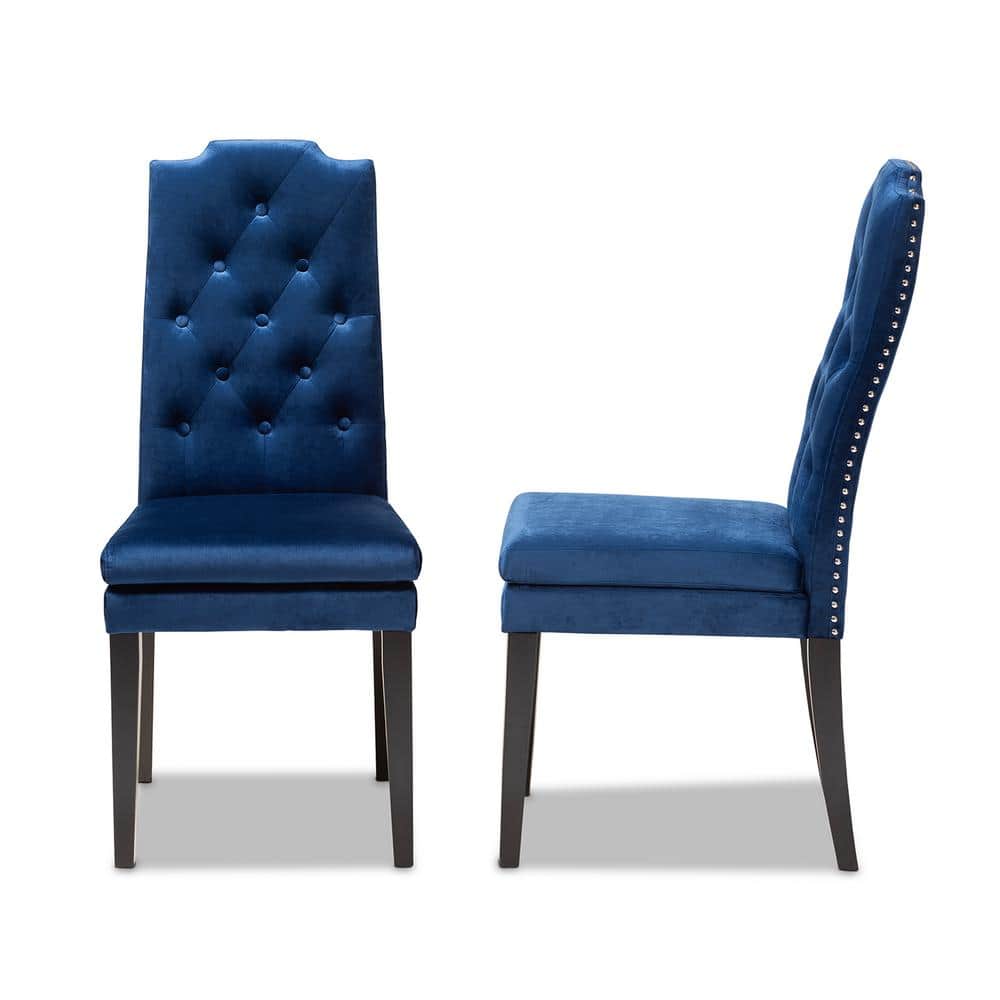High-Back Navy Blue Velvet Upholstered Wood Side Chair