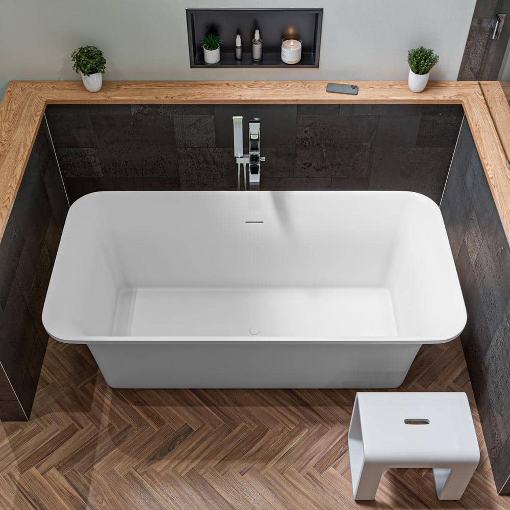Matte White Solid Surface Resin 16.8" Shower Bench