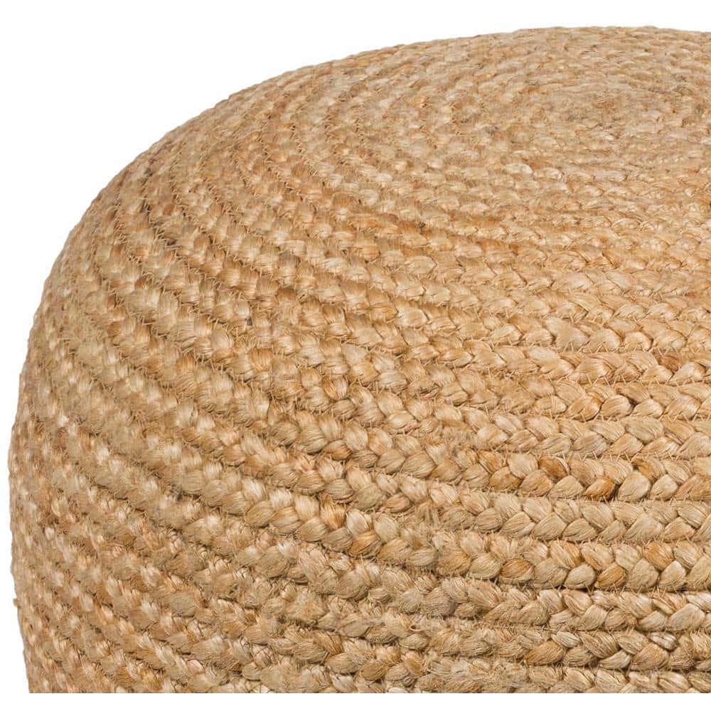 Ruiri Round Braided Jute Pouf, 20" Wheat