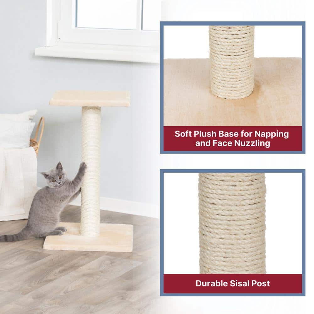 Beige Sisal Cat Scratching Post with Plush Platform