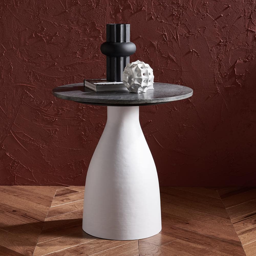 White Rock Crystal and Gold Metal Round Drink Table