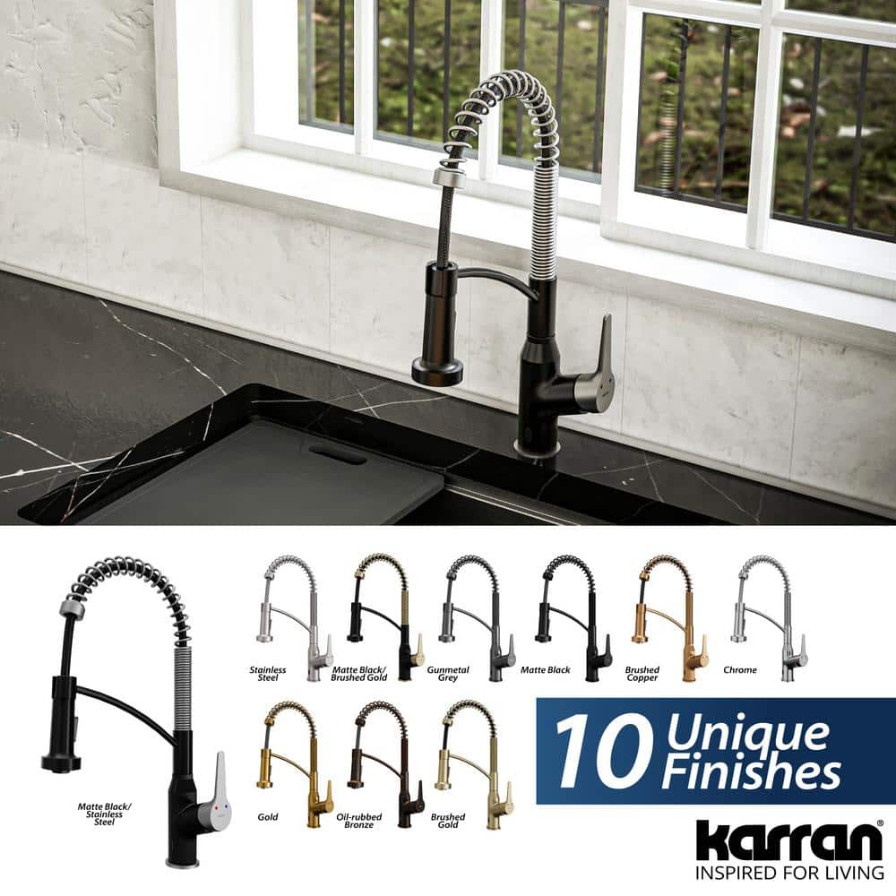 Matte Black and Stainless Steel Pull-Down Kitchen Faucet with Spray