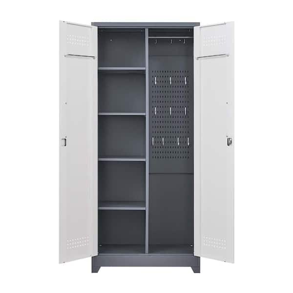31 in. W x 16 in. D x 73 in. H Metal Outdoor Storage Cabinet, Broom Storage Cabinet, Garage Storage Cabinets