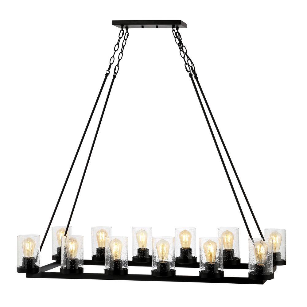 Athos 45.5" 12-Light Black Iron Rustic Farmhouse Chandelier