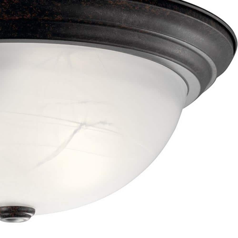 Transitional Tannery Bronze 15'' Dome Ceiling Light with Alabaster Swirl Glass