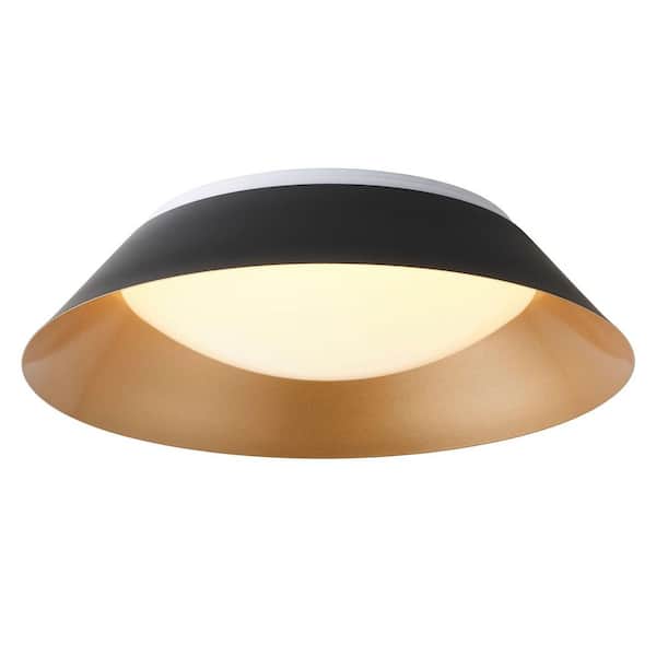 14.96 in. Modern Round Matte Black and Gold LED Flush Mount Minimalist Color Changing Dimmable Ceiling Light