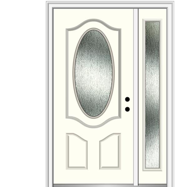 MMI Door 48 in. x 80 in. Left-Hand Inswing Rain Glass Alabaster Fiberglass Prehung Front Door on 4-9/16 in. Frame