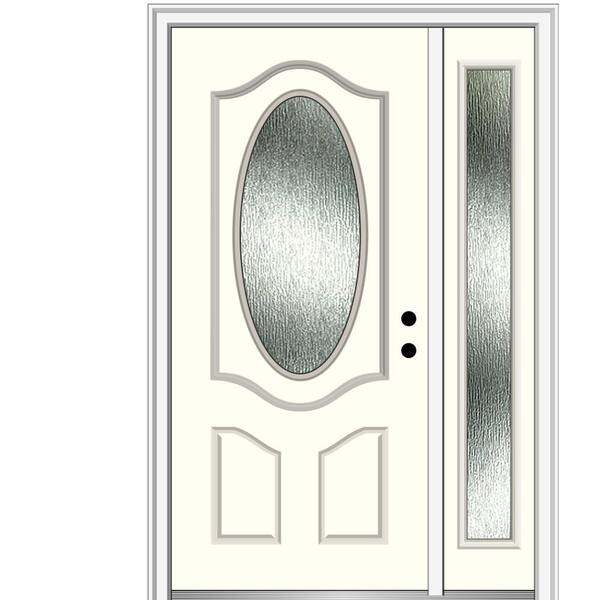 MMI Door 48 in. x 80 in. Left-Hand Inswing Rain Glass Alabaster Fiberglass Prehung Front Door on 6-9/16 in. Frame
