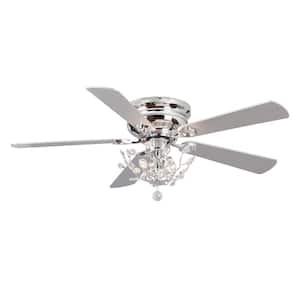 48 in. Modern Chrome Flush Mount Crystal Ceiling Fan with Remote Control and Light Kit