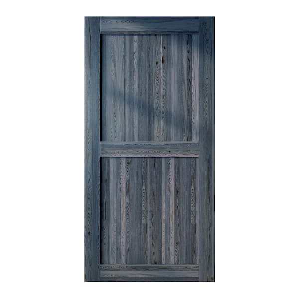 HOMACER 42 in. x 84 in. H-Frame Navy Solid Natural Pine Wood Panel Interior Sliding Barn Door Slab with H-Frame