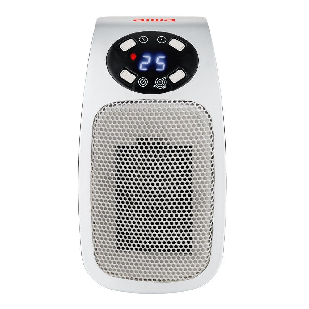 Compact White Plug-in Electric Space Heater with LCD Screen and Timer