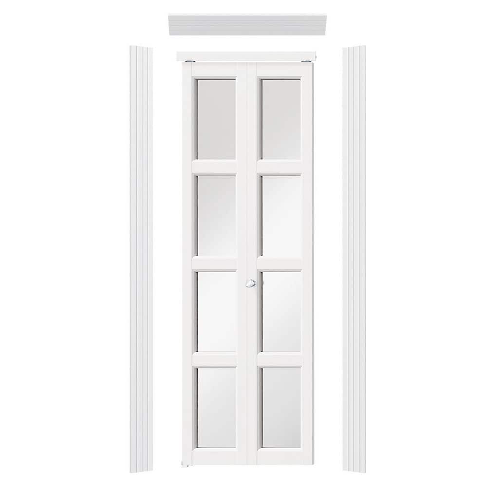 24 in. x 80 in. 4-Lite Mirrored Glass Solid Core, MDF, White PVC Covering, Bi-Fold Door for Closet with Frame & Hardware price history on PriceWatchPro