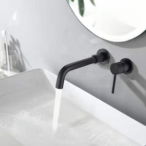 Single Handle Wall Mounted Bathroom Faucet with Drain in Matte Black