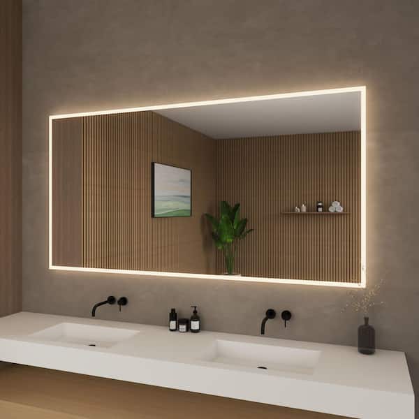 Hilton 70 in. W x 36 in. H Rectangular Frameless Anti-Fog LED Dimmable Wall Bathroom Vanity Mirror