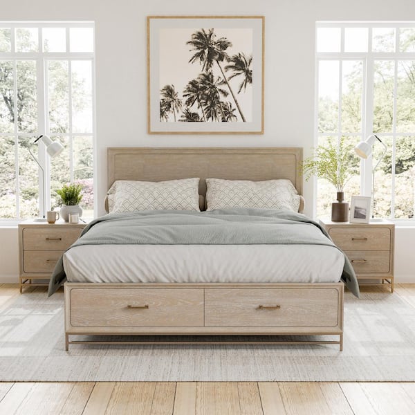 Furniture of America Lena 3-Piece Oak Wood Queen Bedroom Set With 2 Nightstands