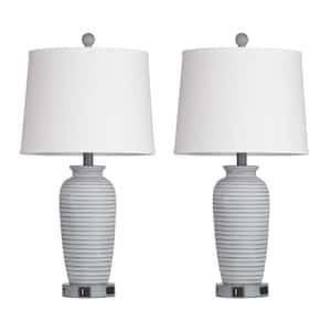 Allisan 25.5 in. Gray Ceremic Table Lamp Set with Type-C, USB Port, and Built-In Outlet (Set of 2)