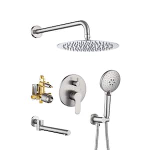 14 in. 3-Jet Shower System with Tub Spout and Rough-in Valve in Brushed Nickel