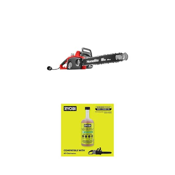 16 in. 12 Amp Electric Chainsaw and 24 oz. Biodegradable Bar and Chain Oil Combo