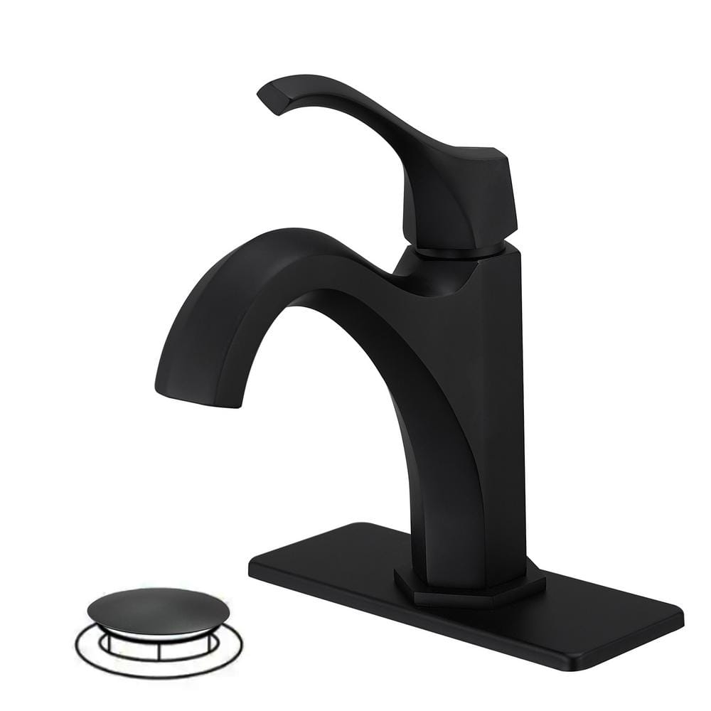 Matte Black Single-Handle Single-Hole Bathroom Faucet with Drain Assembly