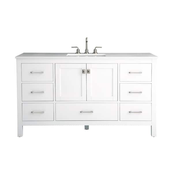 Alya Bath Vanea 60 in. Single Freestanding White Bath Vanity with White Quartz Top