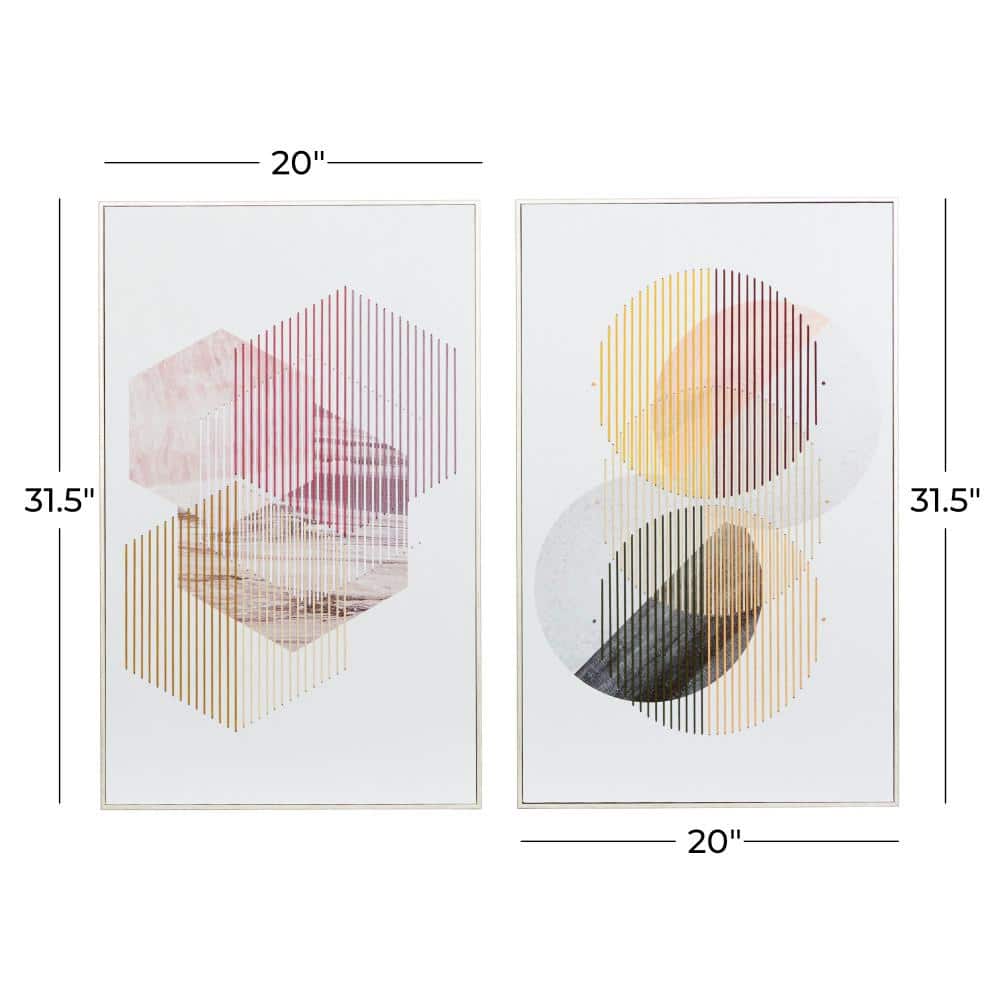 White and Silver Geometric Canvas Wall Art Set, 20" x 32"