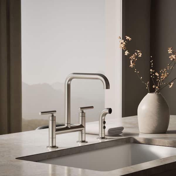 Purist 2-Handle Bridge Kitchen Faucet with Side Sprayer in Vibrant Stainless