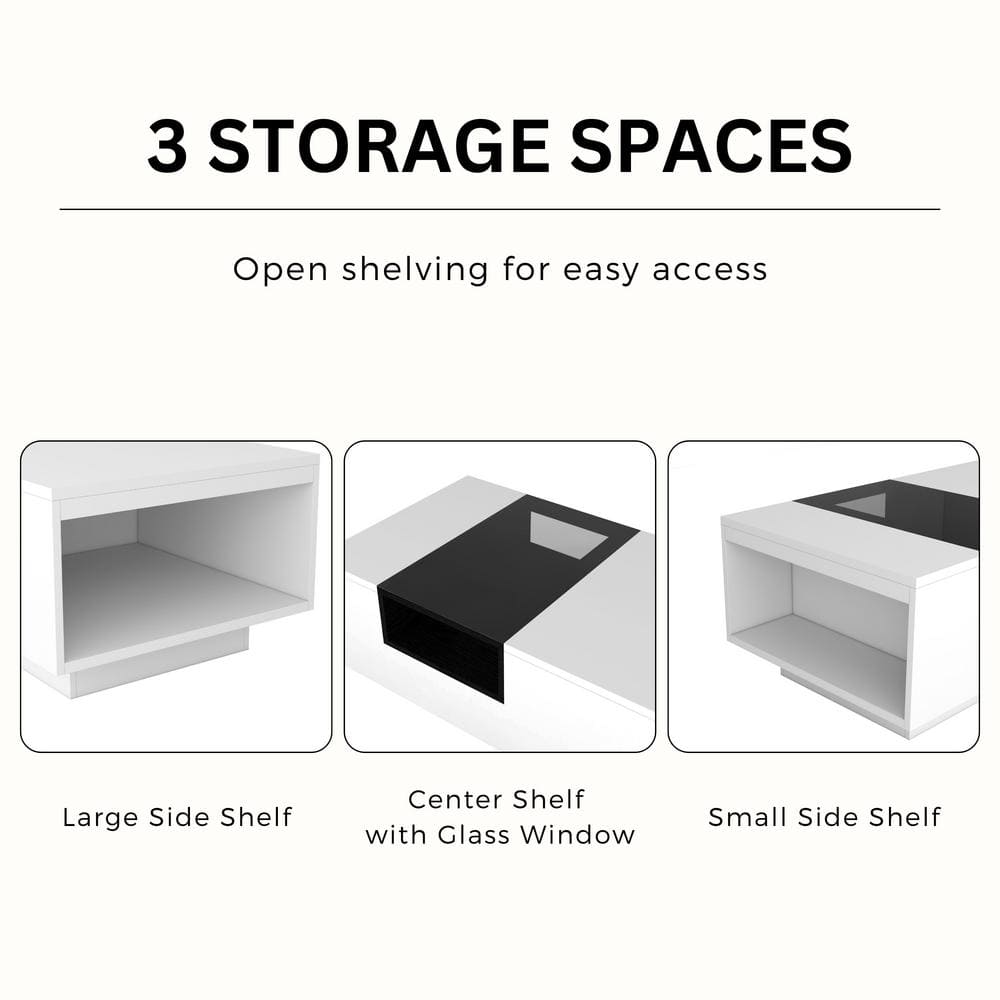 Murphey 47-inch White and Black Glass Top Coffee Table with Storage