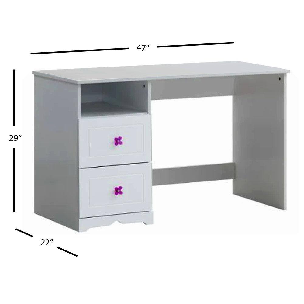 Elegant White Wood Writing Desk with Utility Drawer and Filing Cabinet
